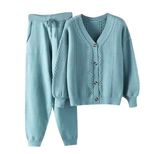 Kswlwccpp Strickanzug Damen Set Warm Outdoor Langarm Strick Strickset Lounge Set Sexy Zweiteiler Winter Kuschelig Homewear Hausanzug Elegant Herbst Strickanzug Jogginganzug von Kswlwccpp