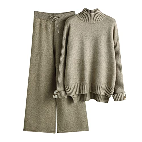 Kswlwccpp Strickanzug Damen Set Winter Herbst Outdoor Elegant Jogginganzug Strickanzug Strick Zweiteiler Warm Langarm Lounge Set Hausanzug Kuschelig Erwachsene Strickset Winterset von Kswlwccpp