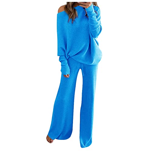 Kswlwccpp Strickset Damen, Kuschelig Elegant Outdoor Zweiteiler Lounge Set Winterset Strick Warm Gerippt Herbst Hausanzug Strickanzug Winter Langarm Strickset Jogginganzug von Kswlwccpp