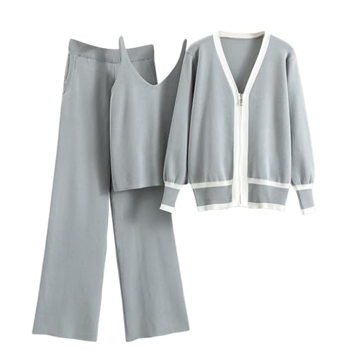 Kswlwccpp Strickset Damen, Outdoor Kuschelig Warm Winter Jogginganzug Strickanzug Zweiteiler Erwachsene Strick Langarm Lounge Set Strickset Herbst Elegant Hausanzug Strick Set von Kswlwccpp