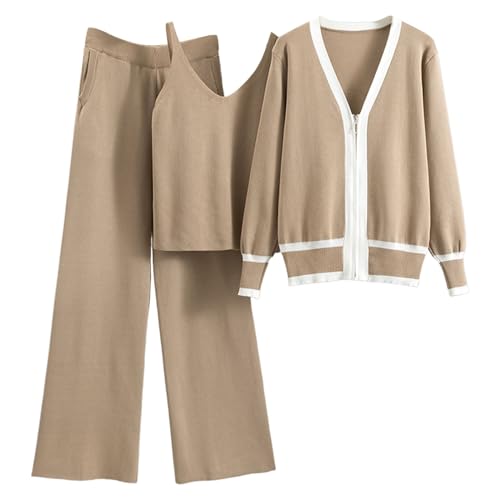 Kswlwccpp Strickset Damen, Outdoor Kuschelig Warm Winter Jogginganzug Strickanzug Zweiteiler Erwachsene Strick Langarm Lounge Set Strickset Herbst Elegant Hausanzug Strick Set von Kswlwccpp