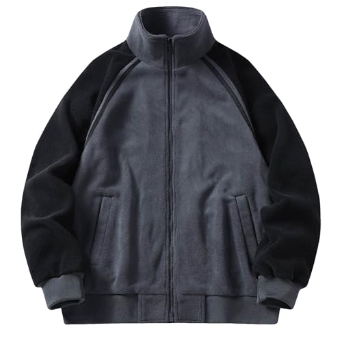 Kswlwccpp Teddy Jacke Herren, 4Xl Patchwork Vintage Warm Plüschmantel mit Durchgehendem Reißverschluss Stehkragen Ohne Kapuze Teddyfleece Jacke Sherpa Jacke Winter Teddyjacke Teddy Fleecejacke von Kswlwccpp