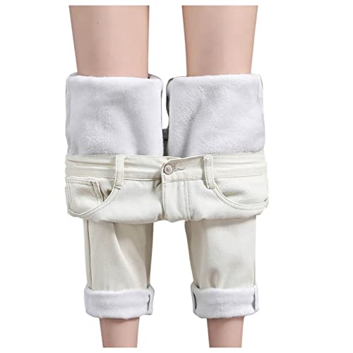 Kswlwccpp Thermo Jeans Damen: Warme Stretch Skinny Winter Thermo Jeggings Thermojeans Bequem Beinweite Warm Straight Jeanshose Thermo Jeans High Waist Slim Fit Gefütterte Jeans Thermohose von Kswlwccpp