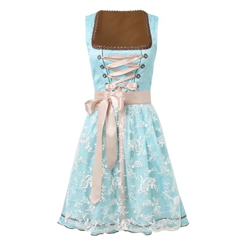 Kswlwccpp Trachtenmode Damen, Festlich Oktoberfest Trachtenmieder Dirndl Grosse Grössen Hochgeschlossen Grün Kurzarm Dirndlbluse Trachtenkleid midi Gr 48 Trachtenrock Trachtenmode von Kswlwccpp