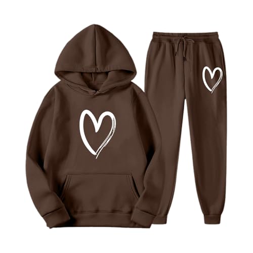 Kswlwccpp Tracksuit Damen, Damen Trainingsanzug Set Zweiteiler Heartbeat Print Hoodie Jogginghose Sweatshirt Hose Jogginganzüge Kapuzenpullover Sporthose Set von Kswlwccpp