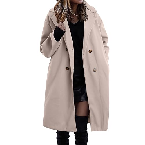 Kswlwccpp Ubergangsmantel Damen,Mantel Damen Herbst Winter Lang Warm Wollmantel Trenchcoat Wolle Schwarzer Wintermantel Damenmantel Elegant Winterjacke Mantel A-Linie Trench Coat Steppmantel von Kswlwccpp