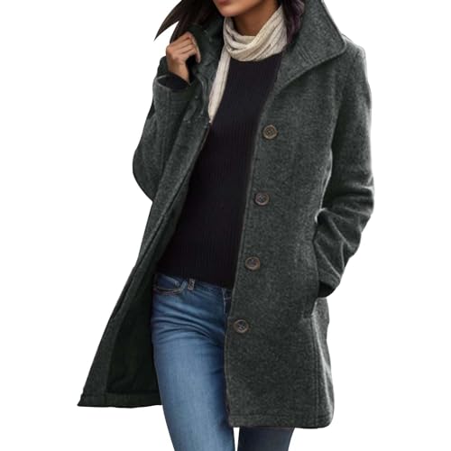 Kswlwccpp Ubergangsmantel Damen,Mantel Damen Herbst Winter Lang Warm Wollmantel Trenchcoat Wolle Schwarzer Wintermantel Damenmantel Elegant Winterjacke Mantel A-Linie Trench Coat Steppmantel von Kswlwccpp