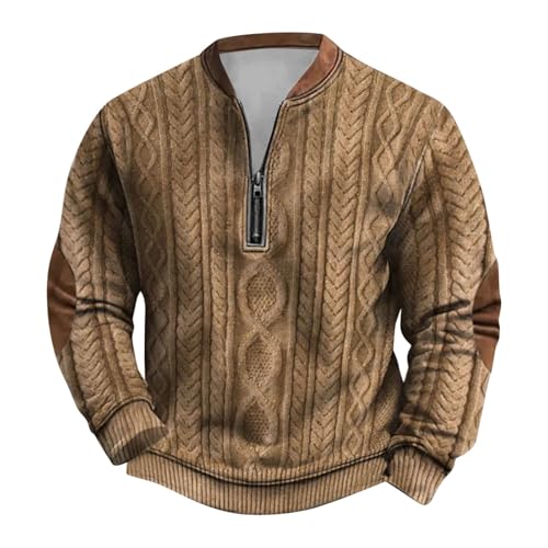 Kswlwccpp Ugly Christmas Sweater Herren, Strickpullover Herren, Warm Strickpullover Ohne Kapuze Norweger Pullover Winter Weihnachtspullover Dicker XL Winterpullover Original Strickpulli Zip Pullover von Kswlwccpp