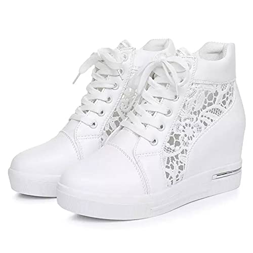Kswlwccpp Weiße Sneaker Damen Spitze Freizeit Extra Breit mit Schnürung Freizeitschuhe Sportschuhe Halbhohe Leicht Running 47 Laufschuhe Walkingschuhe Plateau Atmungsaktiv Turnschuhe Leder Sneaker von Kswlwccpp