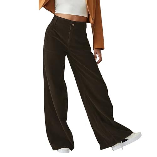 Kswlwccpp Weite Hose Damen: Bootcut Winter Leicht Elegant Freizeithose Winterhose Casual Lang Baumwolle High Waist Damen Hose Cordhose Stretch Weites Bein Weite Hose Schlupfhose von Kswlwccpp