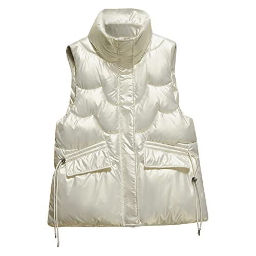 Kswlwccpp Weste Damen Kurz: Leicht Glänzend Große Größen Damenwesten Gilet Weste Winter Sport Warm Daunenweste Steppweste Herbst Elegant Hellblau Kurz Damen-Westen Ärmellose Weste von Kswlwccpp