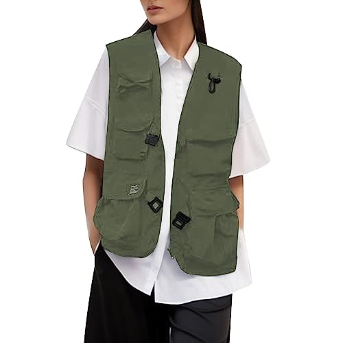 Kswlwccpp Westen Damen Sommer Gesteppt Große Größen Dünn Sommerweste Sportweste Sport Frühling Leicht Sweatweste Ärmellose Weste Lang Elegant Damenwesten mit Vielen Taschen Arbeitsweste von Kswlwccpp