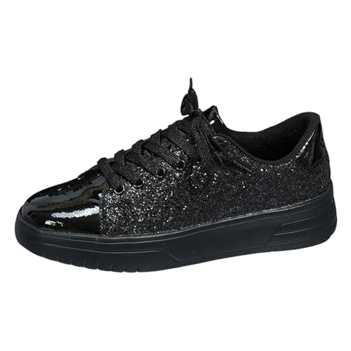 Pailettenschuhe Für Damen, Elegant mit Schnürung Outdoor Silber Laufschuhe Pailletten Schuhe Running Blau Freizeit Atmungsaktiv Glitzer Sneaker Turnschuhe 40 Flach Sportschuhe Glitzer Schuhe von Kswlwccpp