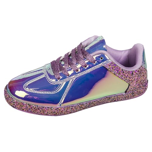 Pailletten Schuhe Damen: Leder Silber Elegant Blau Glitzer Sneaker Turnschuhe Atmungsaktiv mit Schnürung Freizeit Outdoor Laufschuhe Glitzer Schuhe Running Flach Sportschuhe Pailletten Schuhe von Kswlwccpp