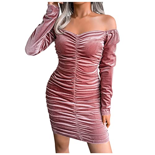 Partykleid Damen, Elegant Sexy A Linie Warm Festliche Kleider Samtkleid Winter Langarm Schick Eng Cocktailkleid Glitzerkleid Herbst Kurz Partykleid Winterkleid von Kswlwccpp