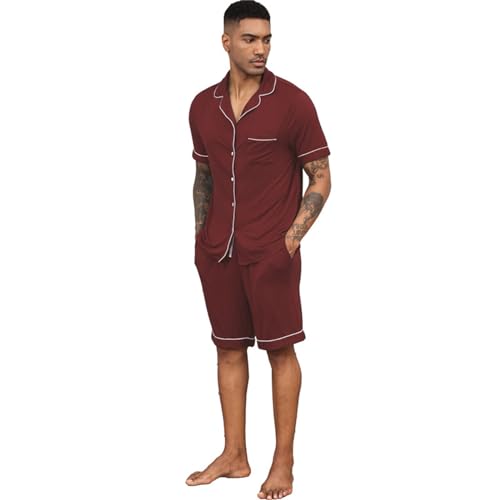 Pjama Set Für Herren Lustig Kurz Baumwolle Sommer Set Nachtwäsche Zweiteiler Kurzarm Shorts Und Tshirt Pjama Set Nachthemd Shorty Kariert Leicht Schlafanzug Hausanzug von Kswlwccpp