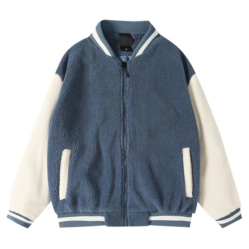 Plüsch Jacke Herren: 4Xl Winter Stehkragen Patchwork Sherpa Jacke Teddyjacke Ohne Kapuze Weiß Warm Teddy Jacke College Jacke mit Durchgehendem Reißverschluss Teddyfleece Jacke Teddy Fleecejacke von Kswlwccpp