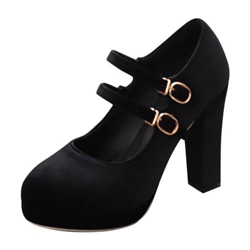 Pumps Damen Elegant mit Absatz Schwarz Chunky Absatzschuhe High Heels Bequem 42 Casual Blockabsatz Riemchenpumps Damen Schuhe Weite H Offen Damenschuhe Pumps von Kswlwccpp