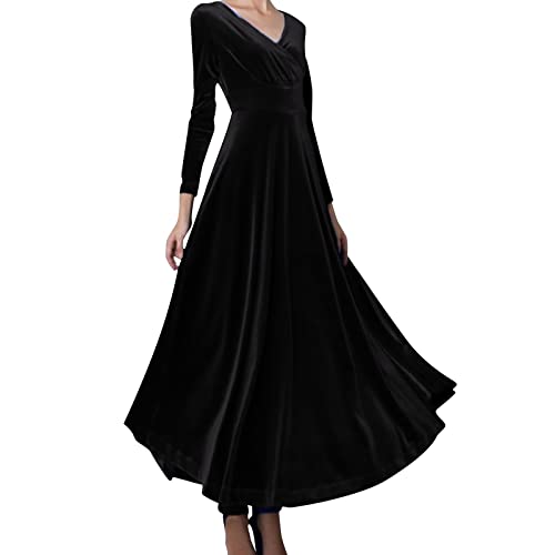 Rotes Samtkleid Damen Herbst Lang Schick Curvy Festliche Kleider Partykleid Winter Langarm Locker Elegant Rockabilly Kleider Samtkleid Sexy A Linie Cocktailkleid Winterkleid von Kswlwccpp