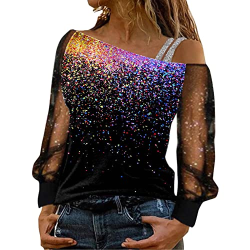 Schulterfreies Oberteil Damen: Modern Große Größen Herbst Silvester Outfit Pailletten Oberteil Winter Elegant Spitze Glitzer Oberteile Tunika Casual Langarm Sexy Glitzer Shirt Festliche Blusen von Kswlwccpp