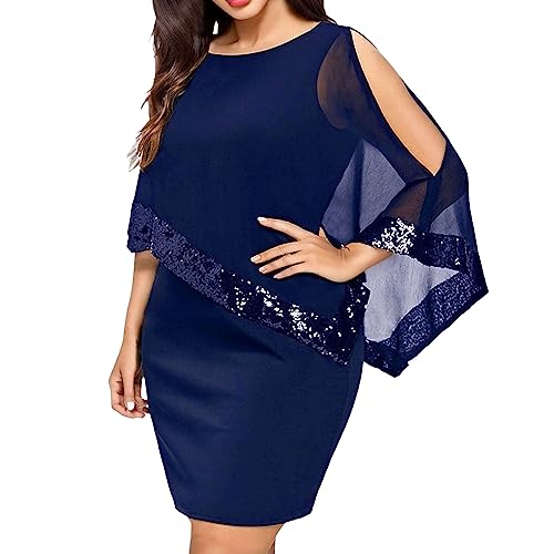 Silvester Kleid Damen, Große Größen Curvy Elegant Paillettenkleid Partykleid Midi Festlich Lang Glitzerkleid Winterkleid Langarm Sexy Silber A-Linien Pailletten Kleid Glitzer Kleid von Kswlwccpp