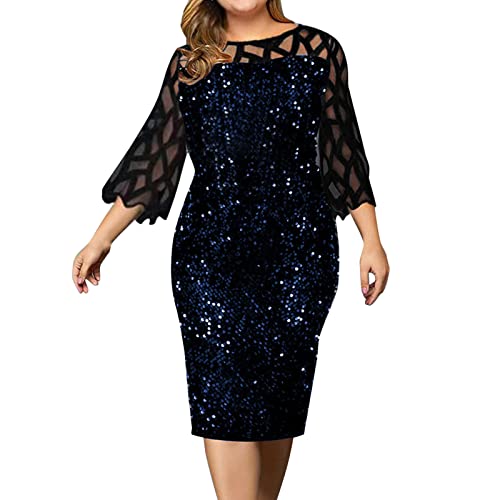 Silvester Kleid Damen Langarm Elegant Curvy Abendkleid Glitzerkleid Sexy A-Linien Lang Partykleid Paillettenkleid Maxi Festlich Mollige Große Größen Glitzer Kleid Pailletten Kleid von Kswlwccpp