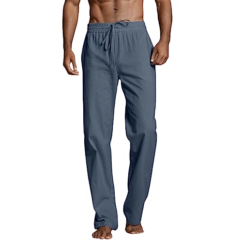 Sommerhose Herren Lang Leicht Stretch Baumwolle Leinenhose Dünn Einfache Nähte Freizeithose Mit Elastischer Taille Einfarbig Herrenhose Bequem Casual Strandhose Elegant Leinen Hose mit Kordelzug von Kswlwccpp