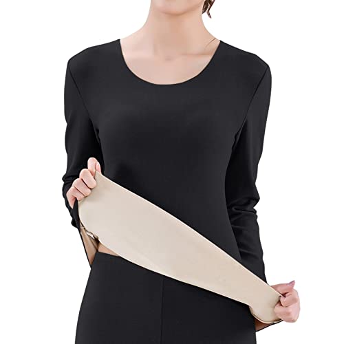 Thermoshirt Damen, Sport Langarm Lang Thermounterwäsche Thermoshirt Innenfleece Gefüttert Extra Warm Winter Thermo Unterhemd Thermo Oberteil Schwarz Eng Slim Fit Thermo Shirt Funktionsunterwäsche von Kswlwccpp