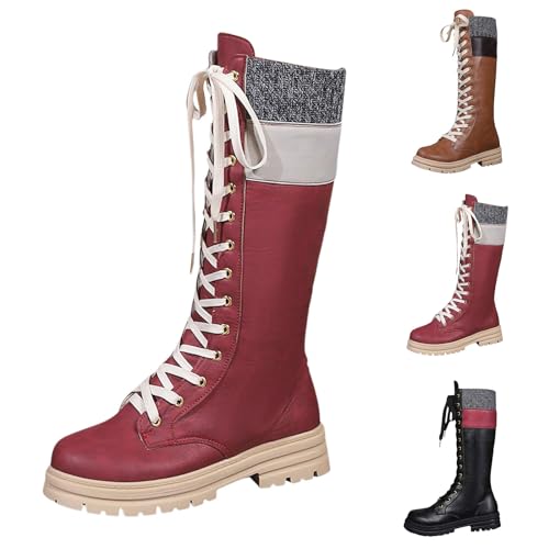 Winterschuhe Damen, Winter Halbhoch Outdoor mit Absatz Schlupfstiefel Winterstiefel Weite H XXl Herbst Wasserdicht Schnürboots Kniehohe Stiefel Stretch Schaft Weitschaftstiefel Westernstiefel von Kswlwccpp