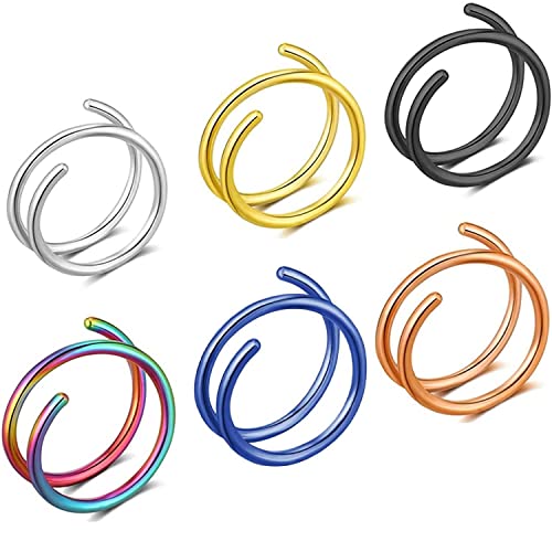 Kteubro 6 Stück Doppel Nasen Hoop Ringe für Einzelne Piercing Nasen Hoop Twist Nasen Ring Hoop für Frauen Edelstahl Spiral Nasen Hoop für Mädchen Nasenloch Piercing Schmuck von Kteubro