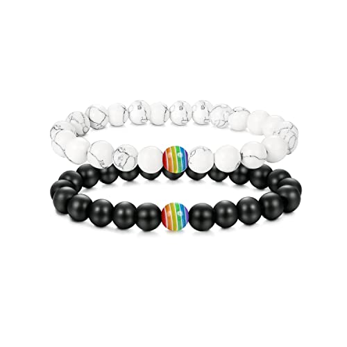 Kteubro Distanz Armbänder, 2 Stück Set Gay Pride Armband, Partner Armbänder Energiearmband, Regenbogen Streifen Schmuck Armband, Herren,Damen von Kteubro