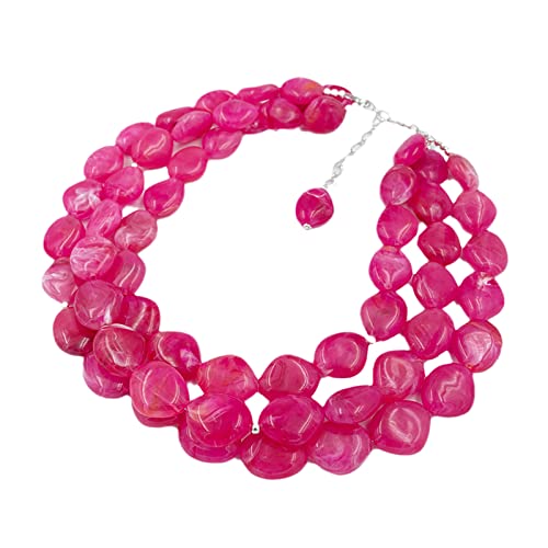 3 Layered Perlen Statement Chunky Halsketten für Frauen - Multi -Strang rosa Perlenlager Halskette für Frauen Mode Hip Hop Jewellry Rose red von Ktrezs