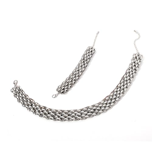 Ktrezs Chunky Chain Cutout Halskette Übertriebene Kette Breiter Hip Hop Halskette Personalisierte Minimalist Armband Set Einstellbar Für Frauen Und Mädchen Silver von Ktrezs
