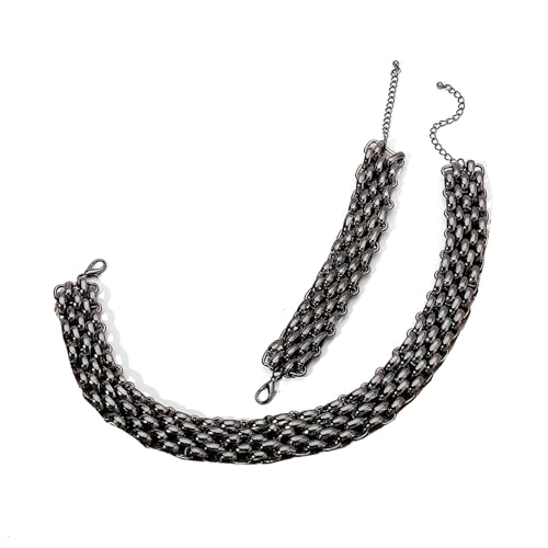 Ktrezs Chunky Chain Cutout Halskette Übertriebene Kette Breiter Hip Hop Halskette Personalisierte Minimalist Armband Set Einstellbar Für Frauen Und Mädchen black von Ktrezs