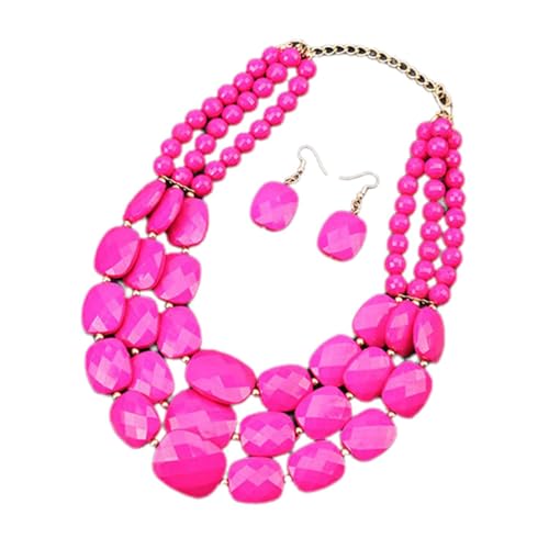 Ktrezs Frauen Boho Chunky Acryl Link Kette Multi-Etage Mode Handgefertigte kubanische Kette Halsband Schmuck Halskette Kleider Pullover Accessoires Rose red von Ktrezs