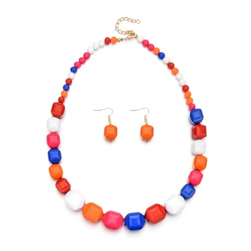 Ktrezs Frauen Boho Chunky Acryl Link Kette Ohrringe Set Mode Aussage Handgemachte kubanische Kette Halsband Schmuck Halskette Kleider Pullover Accessoires Colorful von Ktrezs