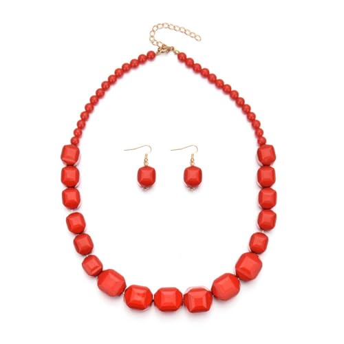 Ktrezs Frauen Boho Chunky Acryl Link Kette Ohrringe Set Mode Aussage Handgemachte kubanische Kette Halsband Schmuck Halskette Kleider Pullover Accessoires Red von Ktrezs