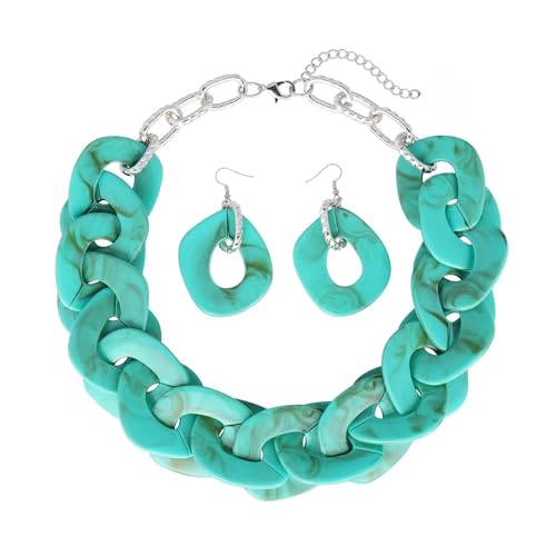 Ktrezs Handgefertigte Mode -Acrylharz -Halskette Ohrringe Set Hip Hop Sweater Dekoration Chunky Choker Statement Halskette Schmuck für Frauen blue von Ktrezs
