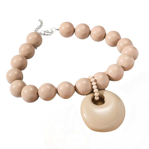 Ktrezs Klobige Statementdicke Acryl Perlenkette Frauen übertriebene Mode große Anhänger Halskette handgefertigte Halskette Beige von Ktrezs