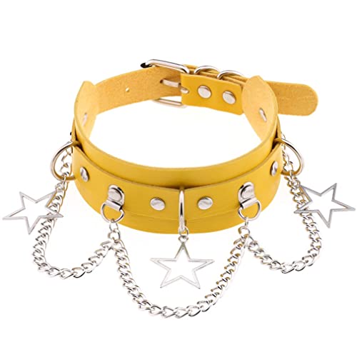 Ktrezs Mehrfarbige Leder -Halskettenkette Halskette Vintage Pentagramm Anhänger Kette Choker für Frauen Männer sexy übertreiben verstellbare Halskette Gothic -Schlangekette yellow Ktrezs Mehrfarbige Leder -Halskettenkette Halskette Vintage Pentagramm Anhänger Kette Choker für Frauen Männer sexy übertreiben verstellbare Halskette Gothic -Schlangekette yellow von Ktrezs