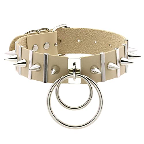 Ktrezs Mehrfarbige gotische Leder -Halskette Halskette Vintage Vintage Verstellbarer Spike Bolde Doppelring Anhänger Halskette für Frauen Männer sexy übertrieben Anhänger H milky white Ktrezs Mehrfarbige gotische Leder -Halskette Halskette Vintage Vintage Verstellbarer Spike Bolde Doppelring Anhänger Halskette für Frauen Männer sexy übertrieben Anhänger H milky white von Ktrezs