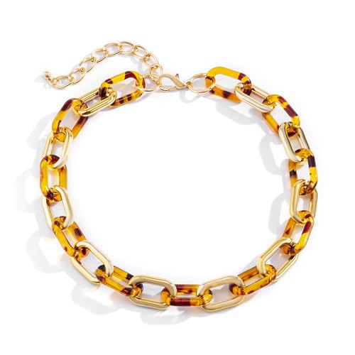 Leopard Print Acryl-Harz-Halskette Statement-Halskette Für Frauen Exaggerated Chunky Acryl Kette Twist Choker Handmade Clavicle Chain Collar gold von Ktrezs