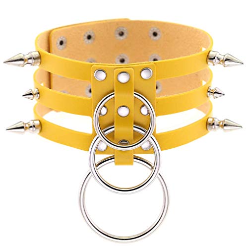 Mehrfarbige gotische Leder-Halskette Halskette Vintage Vintage Verstellbarer Drei-Ring-Rivet Choker für Frauen sexy übertrieben Halskettenhals-Gurte Schlüsselbein Ke yellow Mehrfarbige gotische Leder-Halskette Halskette Vintage Vintage Verstellbarer Drei-Ring-Rivet Choker für Frauen sexy übertrieben Halskettenhals-Gurte Schlüsselbein Ke yellow von Ktrezs