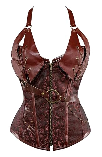 KUOSE Damen Neckholder Corsage Top Korsett Gothic Steampunk Dessous, Braun, S(Eur32-34) von KUOSE