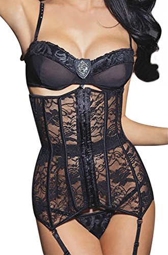 KUOSE Damen Unterbrust Lace Up Waist Cincher Taillen Corsage Korsett Schwarz, Schwarz, 2XL(Eur40-42)/(Taille:79-83cm) von KUOSE