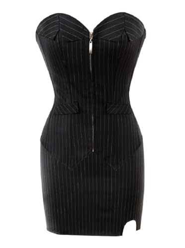 Damen Vollbrust Corsagenkleid Korsett Corsage Kleid Mini Rock Petticoat Übergrößen S-6XL, Schwarz, EUR(32-34)S von KUOSE