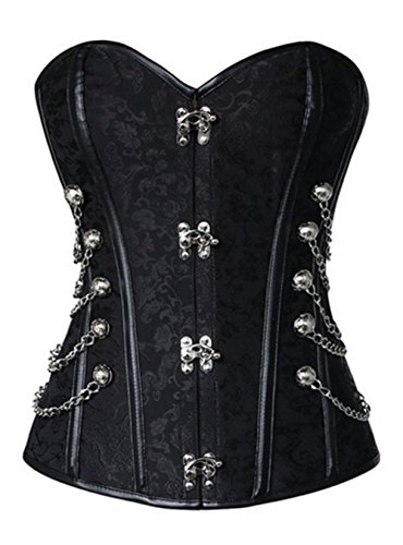 KUOSE Damen Vollbrust Faux Leder Steampunk Corsage Korsett Übergrößen S-6XL, Schwarz, L(Eur36-38) von KUOSE