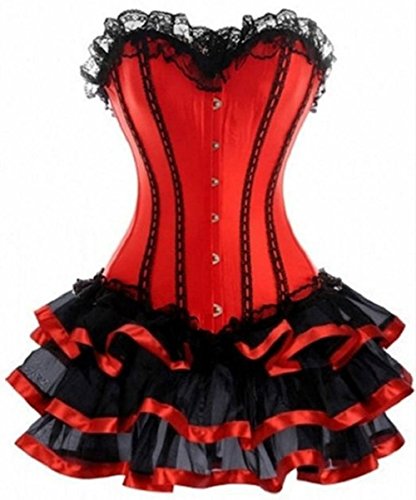 KUOSE Moulin Rouge Gothic Corsagenkleid Korsett Spitenrock Übergrößen S-6XL, Rot, EUR(36-38)L von KUOSE