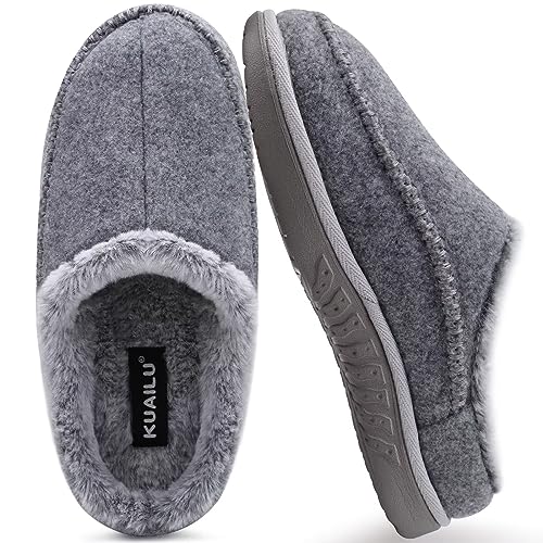 44KuaiLu Hausschuhe Herren Filz Memory-Schaum Clog Flauschige Plüsch Warme gefütterte mit Arch Support Slip-On Hausschuhe mit Fußgewölbestütze Gummisohle Indoor Graue Größe 43-43.5 von KuaiLu