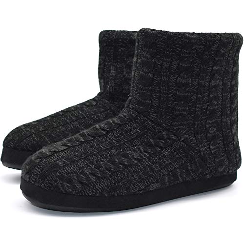 KuaiLu Kaschmir Strickpantoffeln Baumwolle Herren Hohe Hausschuhe warm Indoor-Schuhe Rutschfest,Reines Schwarz,45 EU (UK 11 US 12) von KuaiLu